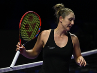 RIYADH, SAUDI ARABIA - NOVEMBER 08: Gabriela Dabrowski (pictured) of Canada and Erin Routliffe of New Zealand during their semi-final match...