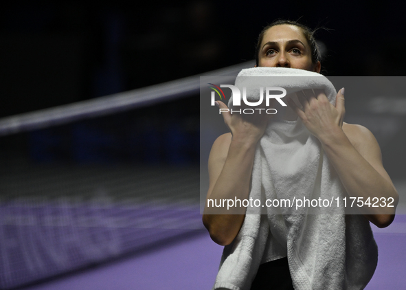 RIYADH, SAUDI ARABIA - NOVEMBER 08: Gabriela Dabrowski (pictured) of Canada and Erin Routliffe of New Zealand during their semi-final match...