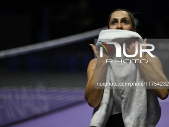 RIYADH, SAUDI ARABIA - NOVEMBER 08: Gabriela Dabrowski (pictured) of Canada and Erin Routliffe of New Zealand during their semi-final match...