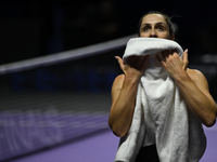 RIYADH, SAUDI ARABIA - NOVEMBER 08: Gabriela Dabrowski (pictured) of Canada and Erin Routliffe of New Zealand during their semi-final match...