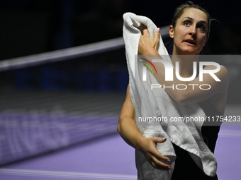 RIYADH, SAUDI ARABIA - NOVEMBER 08: Gabriela Dabrowski (pictured) of Canada and Erin Routliffe of New Zealand during their semi-final match...