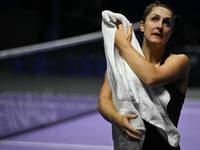 RIYADH, SAUDI ARABIA - NOVEMBER 08: Gabriela Dabrowski (pictured) of Canada and Erin Routliffe of New Zealand during their semi-final match...