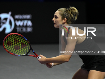 RIYADH, SAUDI ARABIA - NOVEMBER 08: Gabriela Dabrowski (pictured) of Canada playing with Erin Routliffe of New Zealand during their semi-fin...