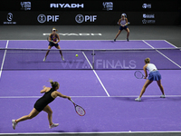 RIYADH, SAUDI ARABIA - NOVEMBER 08: Gabriela Dabrowski (R) of Canada playing with Erin Routliffe (L) of New Zealand during their semi-final...