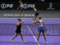 RIYADH, SAUDI ARABIA - NOVEMBER 08: Nicole Melichar-Martinez of USA and Ellen Perez of Australia during their semi-final match against Gabri...