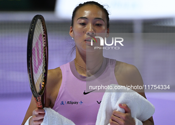 RIYADH, SAUDI ARABIA - NOVEMBER 08: Qinwen Zheng of China during her semi-final match against Barbora Krejcikova of Czech Republic , on Day...