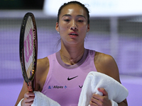 RIYADH, SAUDI ARABIA - NOVEMBER 08: Qinwen Zheng of China during her semi-final match against Barbora Krejcikova of Czech Republic , on Day...