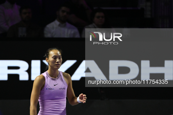 RIYADH, SAUDI ARABIA - NOVEMBER 08: Qinwen Zheng of China during her semi-final match against Barbora Krejcikova of Czech Republic, on Day 7...