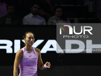 RIYADH, SAUDI ARABIA - NOVEMBER 08: Qinwen Zheng of China during her semi-final match against Barbora Krejcikova of Czech Republic, on Day 7...