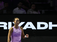 RIYADH, SAUDI ARABIA - NOVEMBER 08: Qinwen Zheng of China during her semi-final match against Barbora Krejcikova of Czech Republic, on Day 7...