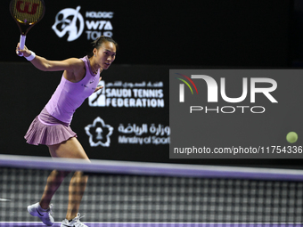 RIYADH, SAUDI ARABIA - NOVEMBER 08: Qinwen Zheng of China during her semi-final match against Barbora Krejcikova of Czech Republic, on Day 7...