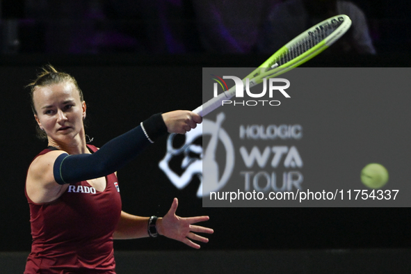 RIYADH, SAUDI ARABIA - NOVEMBER 08: Barbora Krejcikova of Czech Republic during her semi-final match against Qinwen Zheng of China, on Day 7...