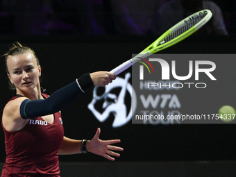 RIYADH, SAUDI ARABIA - NOVEMBER 08: Barbora Krejcikova of Czech Republic during her semi-final match against Qinwen Zheng of China, on Day 7...