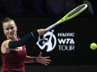 RIYADH, SAUDI ARABIA - NOVEMBER 08: Barbora Krejcikova of Czech Republic during her semi-final match against Qinwen Zheng of China, on Day 7...