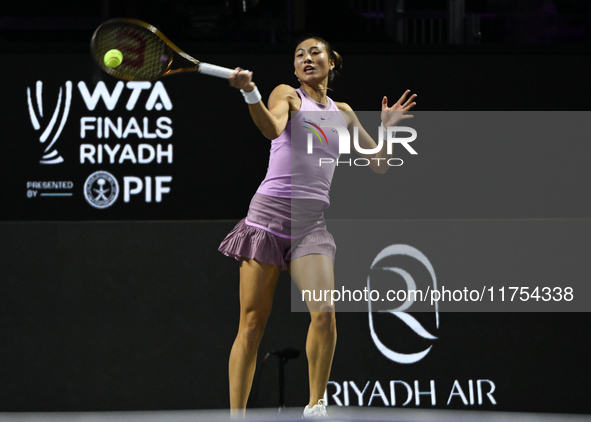 RIYADH, SAUDI ARABIA - NOVEMBER 08: Qinwen Zheng of China during her semi-final match against Barbora Krejcikova of Czech Republic, on Day 7...