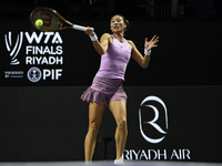 RIYADH, SAUDI ARABIA - NOVEMBER 08: Qinwen Zheng of China during her semi-final match against Barbora Krejcikova of Czech Republic, on Day 7...