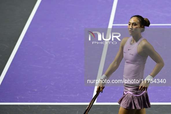 RIYADH, SAUDI ARABIA - NOVEMBER 08: Qinwen Zheng of China during her semi-final match against Barbora Krejcikova of Czech Republic, on Day 7...