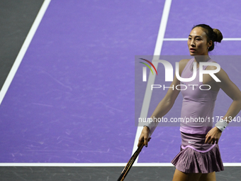 RIYADH, SAUDI ARABIA - NOVEMBER 08: Qinwen Zheng of China during her semi-final match against Barbora Krejcikova of Czech Republic, on Day 7...