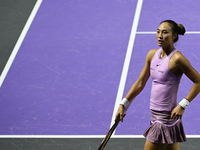 RIYADH, SAUDI ARABIA - NOVEMBER 08: Qinwen Zheng of China during her semi-final match against Barbora Krejcikova of Czech Republic, on Day 7...