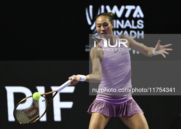 RIYADH, SAUDI ARABIA - NOVEMBER 08: Qinwen Zheng of China during her semi-final match against Barbora Krejcikova of Czech Republic, on Day 7...