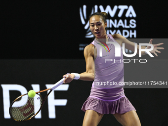 RIYADH, SAUDI ARABIA - NOVEMBER 08: Qinwen Zheng of China during her semi-final match against Barbora Krejcikova of Czech Republic, on Day 7...