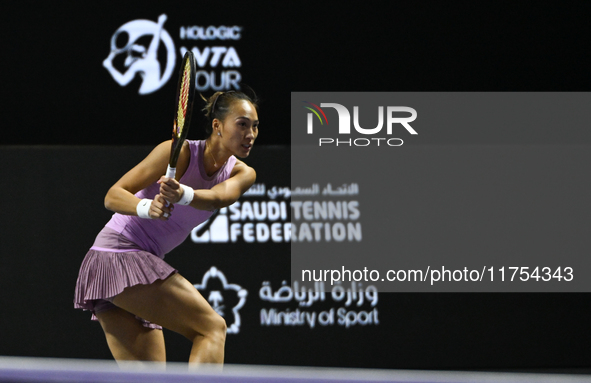 RIYADH, SAUDI ARABIA - NOVEMBER 08: Qinwen Zheng of China during her semi-final match against Barbora Krejcikova of Czech Republic, on Day 7...