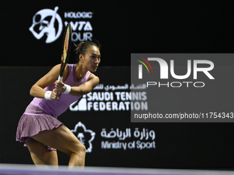 RIYADH, SAUDI ARABIA - NOVEMBER 08: Qinwen Zheng of China during her semi-final match against Barbora Krejcikova of Czech Republic, on Day 7...