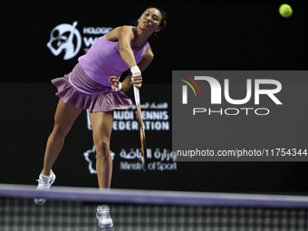 RIYADH, SAUDI ARABIA - NOVEMBER 08: Qinwen Zheng of China during her semi-final match against Barbora Krejcikova of Czech Republic, on Day 7...