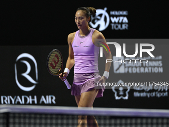 RIYADH, SAUDI ARABIA - NOVEMBER 08: Qinwen Zheng of China during her semi-final match against Barbora Krejcikova of Czech Republic, on Day 7...