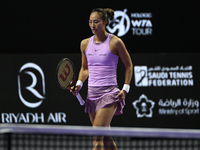 RIYADH, SAUDI ARABIA - NOVEMBER 08: Qinwen Zheng of China during her semi-final match against Barbora Krejcikova of Czech Republic, on Day 7...