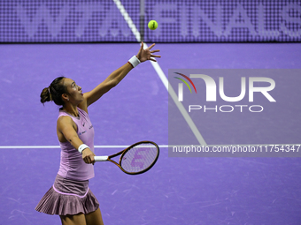 RIYADH, SAUDI ARABIA - NOVEMBER 08: Qinwen Zheng of China during her semi-final match against Barbora Krejcikova of Czech Republic, on Day 7...