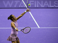 RIYADH, SAUDI ARABIA - NOVEMBER 08: Qinwen Zheng of China during her semi-final match against Barbora Krejcikova of Czech Republic, on Day 7...