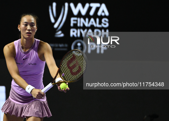 RIYADH, SAUDI ARABIA - NOVEMBER 08: Qinwen Zheng of China during her semi-final match against Barbora Krejcikova of Czech Republic, on Day 7...