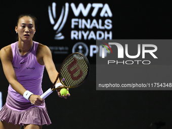 RIYADH, SAUDI ARABIA - NOVEMBER 08: Qinwen Zheng of China during her semi-final match against Barbora Krejcikova of Czech Republic, on Day 7...