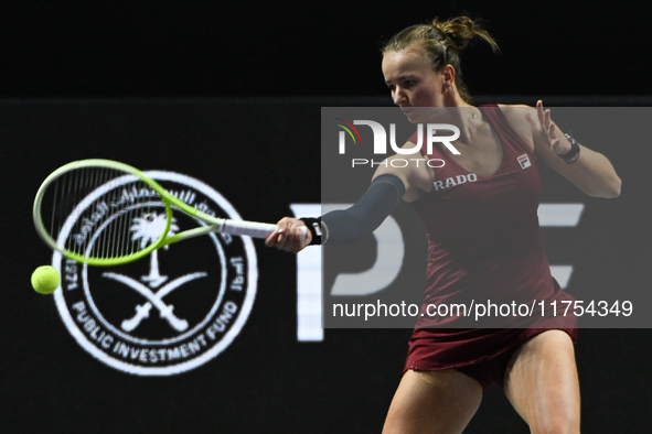 RIYADH, SAUDI ARABIA - NOVEMBER 08: Barbora Krejcikova of Czech Republic during her semi-final match against Qinwen Zheng of China, on Day 7...