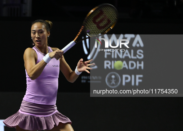 RIYADH, SAUDI ARABIA - NOVEMBER 08: Qinwen Zheng of China during her semi-final match against Barbora Krejcikova of Czech Republic, on Day 7...