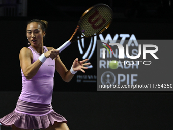 RIYADH, SAUDI ARABIA - NOVEMBER 08: Qinwen Zheng of China during her semi-final match against Barbora Krejcikova of Czech Republic, on Day 7...