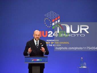 A joint press conference is held by Ursula Von Der Leyen, President of the European Commission, Charles Michel, President of the European Co...