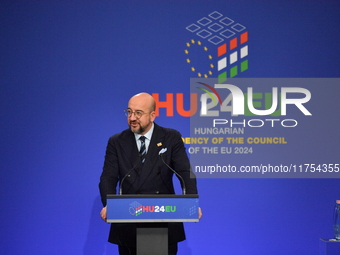 A joint press conference is held by Ursula Von Der Leyen, President of the European Commission, Charles Michel, President of the European Co...