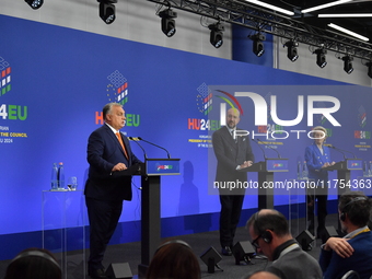 A joint press conference is held by Ursula Von Der Leyen, President of the European Commission, Charles Michel, President of the European Co...