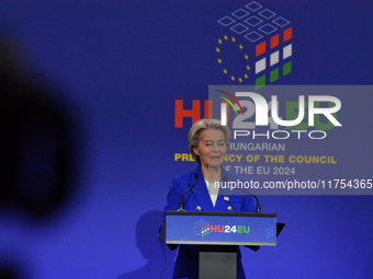 A joint press conference is held by Ursula Von Der Leyen, President of the European Commission, Charles Michel, President of the European Co...