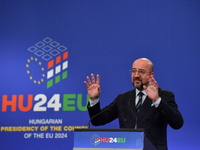 A joint press conference is held by Ursula Von Der Leyen, President of the European Commission, Charles Michel, President of the European Co...