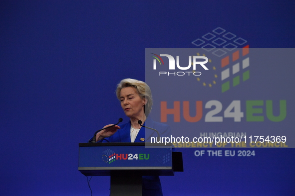 A joint press conference is held by Ursula Von Der Leyen, President of the European Commission, Charles Michel, President of the European Co...