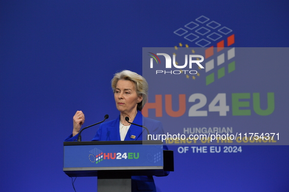 A joint press conference is held by Ursula Von Der Leyen, President of the European Commission, Charles Michel, President of the European Co...