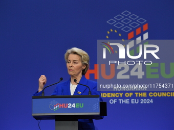 A joint press conference is held by Ursula Von Der Leyen, President of the European Commission, Charles Michel, President of the European Co...