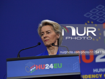 A joint press conference is held by Ursula Von Der Leyen, President of the European Commission, Charles Michel, President of the European Co...