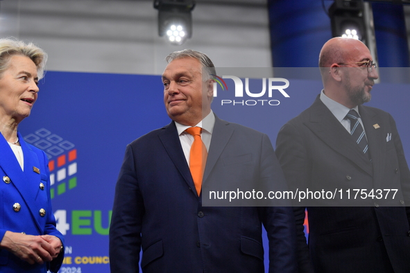 A joint press conference is held by Ursula Von Der Leyen, President of the European Commission, Charles Michel, President of the European Co...