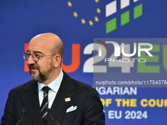 A joint press conference is held by Ursula Von Der Leyen, President of the European Commission, Charles Michel, President of the European Co...