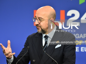 A joint press conference is held by Ursula Von Der Leyen, President of the European Commission, Charles Michel, President of the European Co...