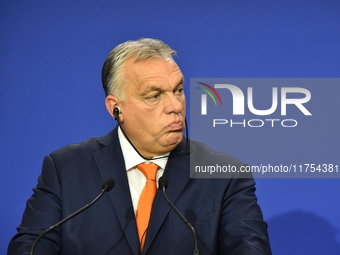 A joint press conference is held by Ursula Von Der Leyen, President of the European Commission, Charles Michel, President of the European Co...